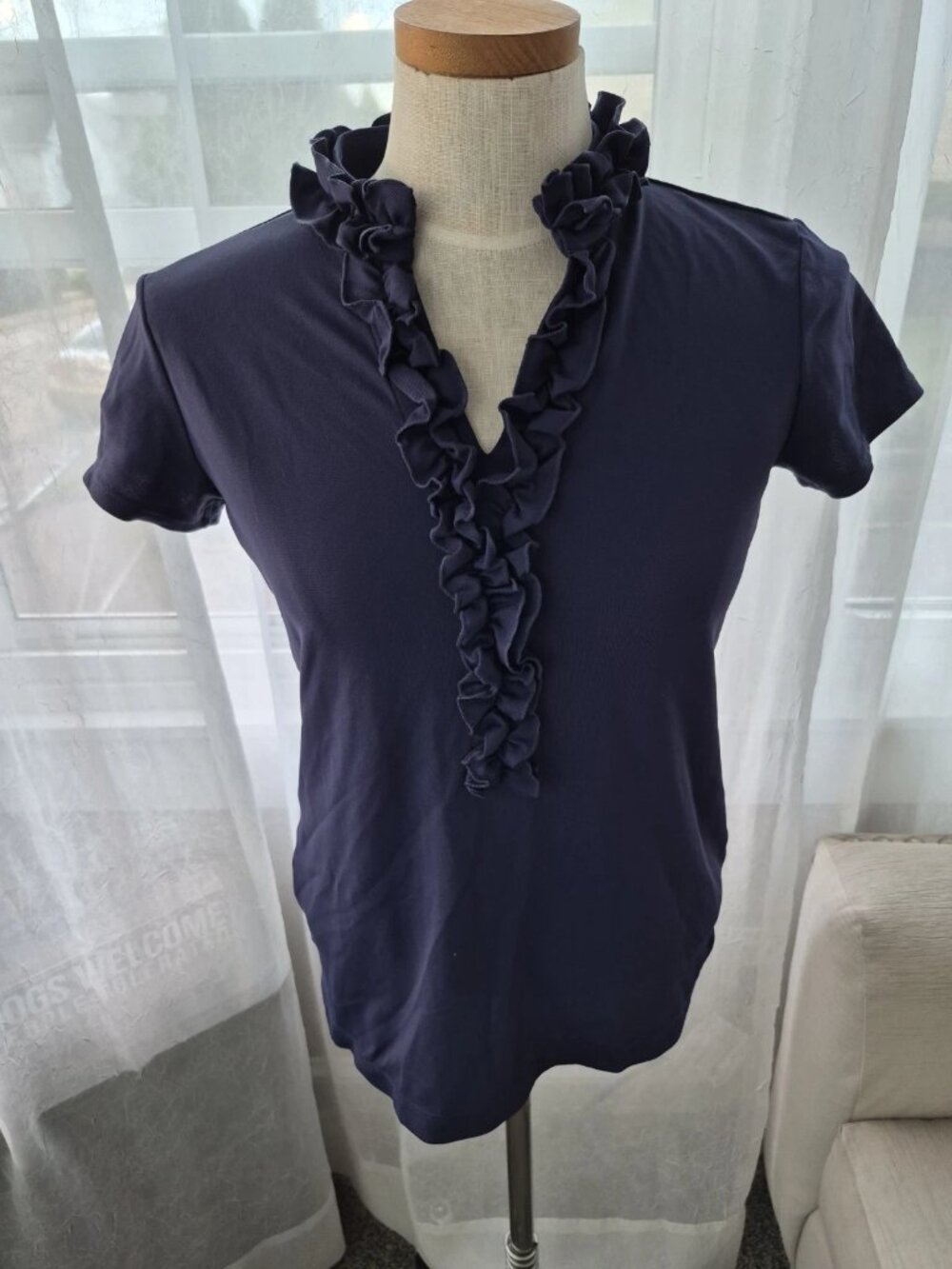 Lilly Pulitzer Luxletic Frida Ruffle Polo Top Womens S Navy Blue UPF 50+ Preppy